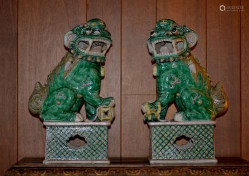 Pair Chinese Famille Verte Porcelain Foolions