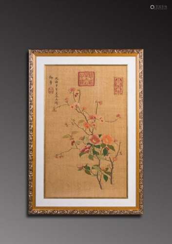 CHINESE KESI EMBROIDERY OF FLOWERS, FRAMED