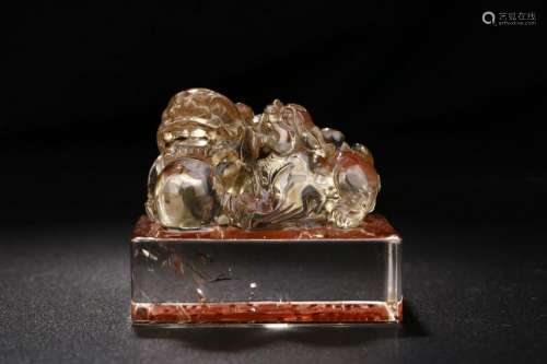 CHINESE ROCK CRYSTAL CARVED FOOLIONS SEAL