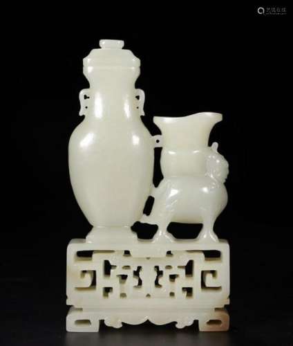 CHINESE WHITE JADE CARVED DOUBLE VASE