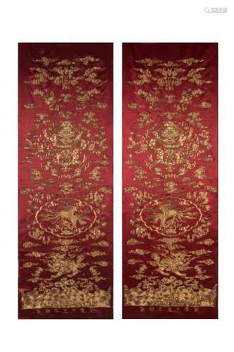 CHINESE DRAGON AND PHOENIX EMBROIDERY, PAIR