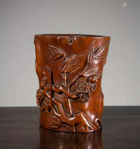 CHINESE HUANGYANG WOOD CARVED BRUSH POT