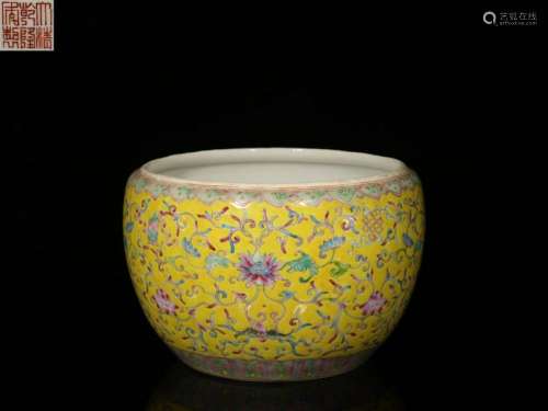 CHINESE FAMILLE ROSE YELLOW GROUND PORCELAIN WATER