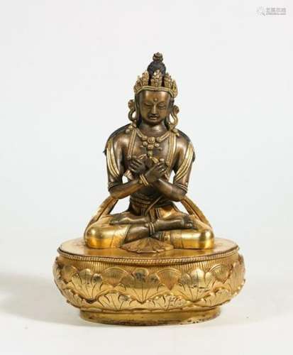 CHINESE GILT BRONZE FIGURE OF VAJRASATTVA