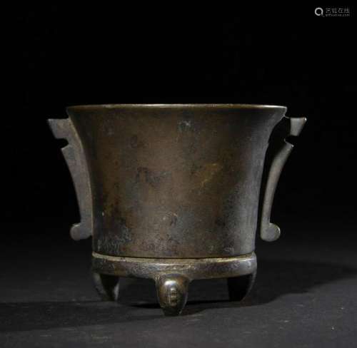 CHINESE BRONZE CENSER W. MARK AND STAND