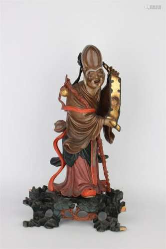 CHINESE LACQUER WOOD FIGURE OF LAOSHOU