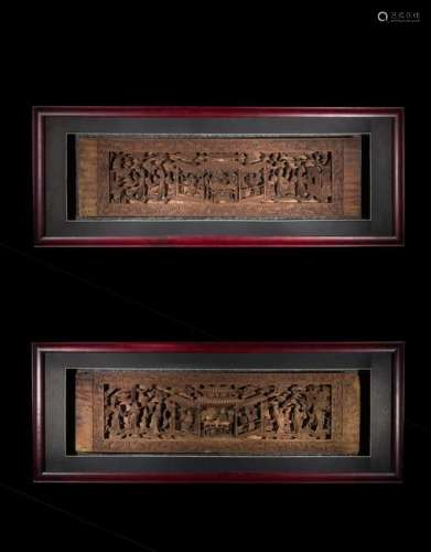 CHINESE PAIR OF WOOD PANEL OF 8 IMMORTALS