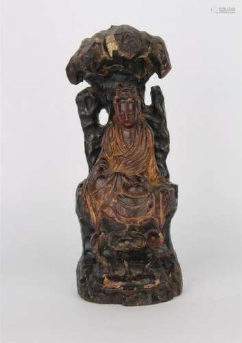 CHINESE LACQUER WOOD FIGURE OF GUANYIN