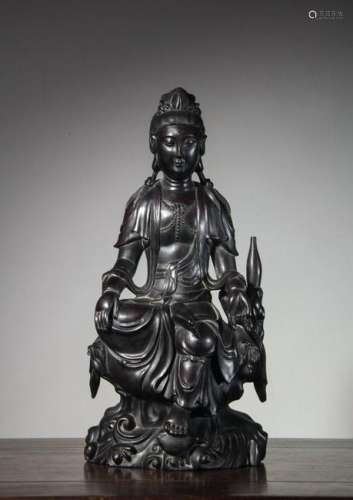 CHINESE HARDWOOD CARVED SEATED GUANYIN