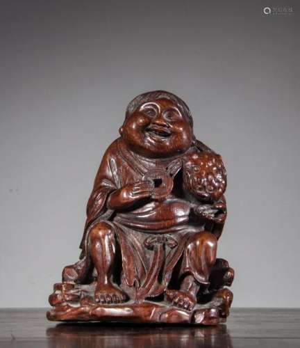 CHINESE BAMBOO CARVED LIUHAI AND TOAD
