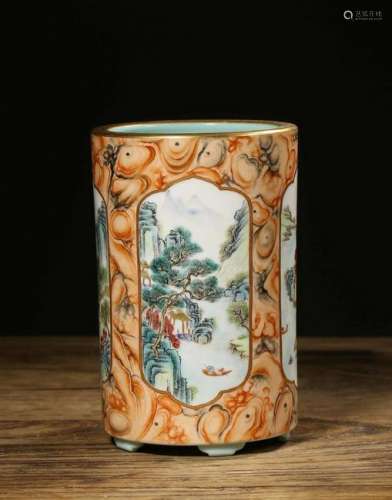 CHINESE FAMILLE ROSE PORCELAIN BRUSH POT