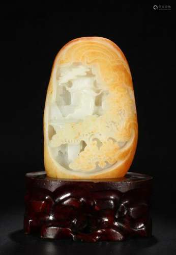 CHINESE WHITE JADE CARVED LANDSCAPE BOULDER