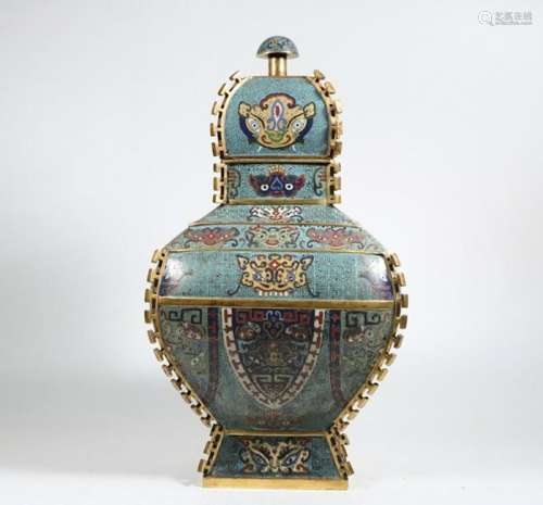 CHINESE CLOISONNE ARCHAIC STYLE COVER ZUN VESSEL