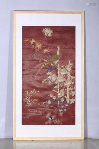 CHINESE SILK EMBROIDERY PHEASANT MOTIF PANEL