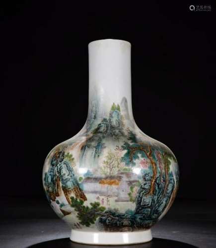 CHINESE FAMILLE ROSE PORCELAIN VASE W. MARK