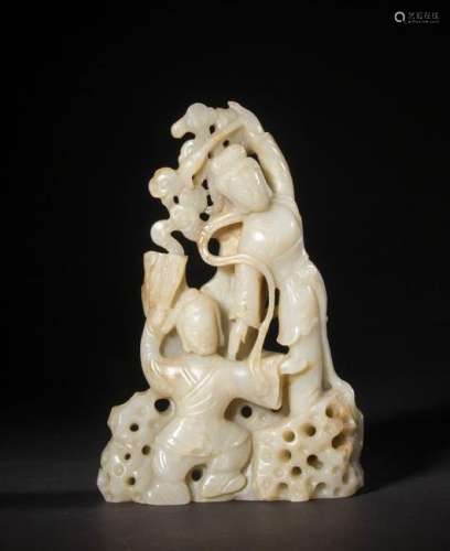 CHINESE HETIAN WHITE JADE CARVED FIGURINES