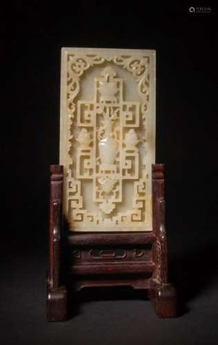 CHINESE WHITE JADE CARVED TABLE SCREEN