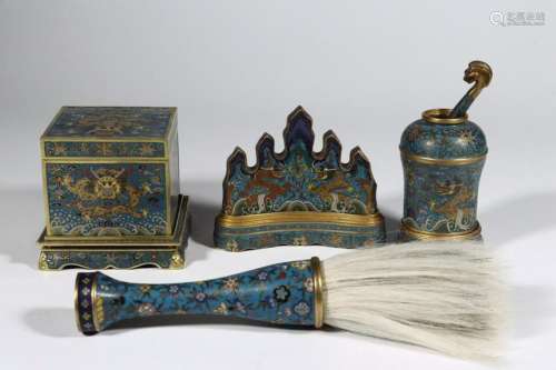 CHINESE SET OF 4 CLOISONNE SCHOLAR WRITING ITEMS