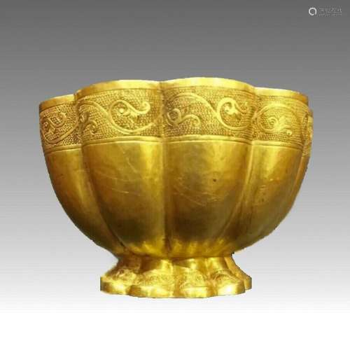 CHINESE GOLD LOTUS BOWL, MING DYNASTY OR LATER