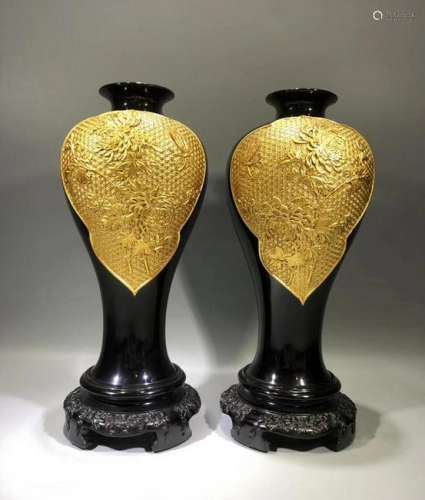 CHINESE GILDED MEIPING VASES, PAIR