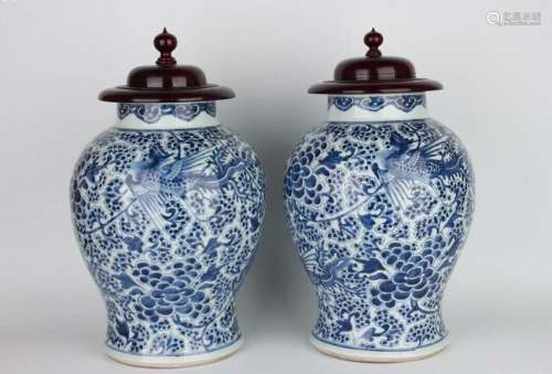 CHINESE BLUE WHITE PORCELAIN GINGER JAR, PAIR