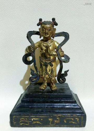 CHINESE LACQUER GILT BRONZE FIGURE OF BOY