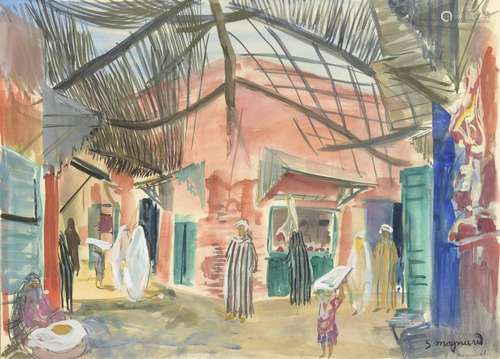 Stéphane MAGNARD (1917 2010). Souk à Marakech. Aqu…