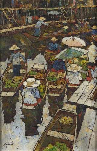 NOPARAT LIVISDDHI (1932). Marché flottant en Thaïl…