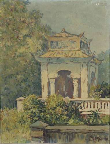 J. VERGNIOL (XXème siècle). Pagode en Chine. Huile…