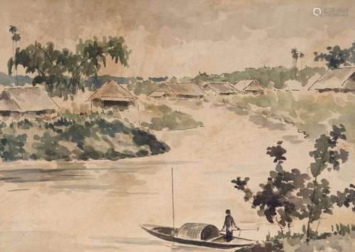 NGUYEN LE TRUNG (XXème siècle). Vers 1950. Sampan …