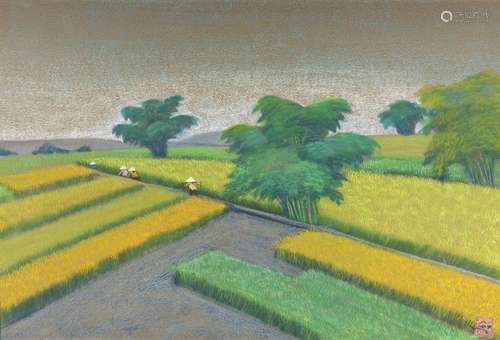 Ngoc To NGUYEN (1952) La récolte. Pastels sur ca…