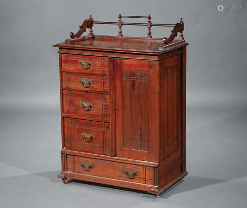 American Eastlake Carved Walnut Cabinet , late 19th c., galleried top, rotary side cabinet, 5