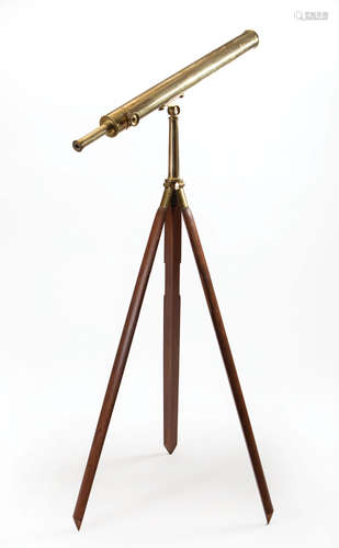 English Brass-Mounted Mahogany Telescope on Tripod Stand , 19th c., in its original walnut case,