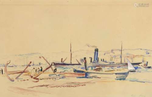 Louis RIOU (1893 1958). Le port d'Alger. Aquarelle…