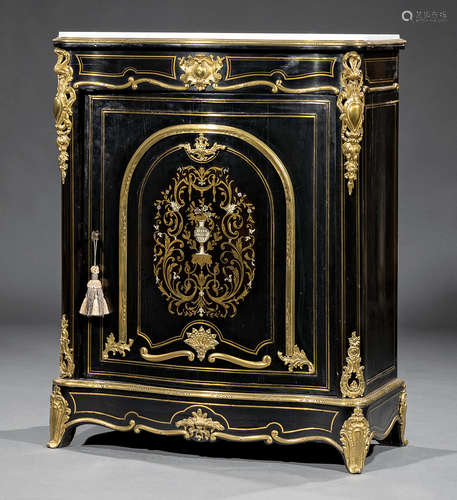 Napoleon III Bronze-Mounted, Boulle-Inlaid and Ebonized Parlour Cabinet , late 19th c., later