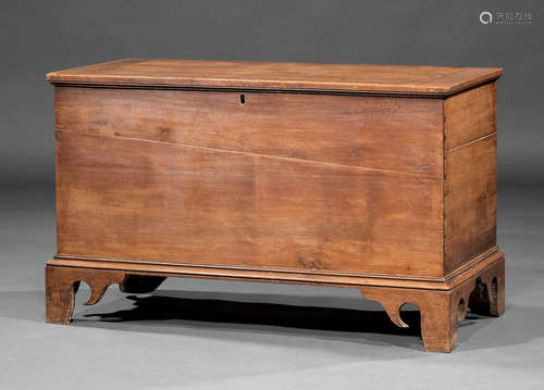 American Carved Walnut Blanket Chest , early 19th c., two-board hinged top, interior compartment,