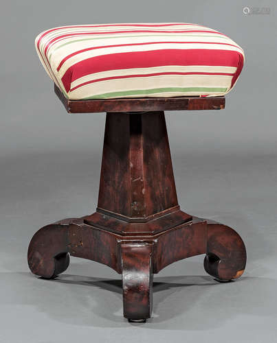 American Classical Mahogany Piano Stool , c. 1830, tapered standard, scrolled tripod base, h. 19 1/2