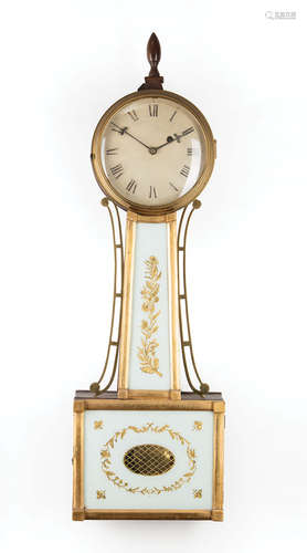 American Mahogany, Giltwood and Eglomise Banjo Clock , early 19th c., foliate tablets, h. 33 in., w.