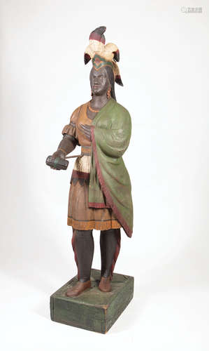 Large and Rare American Carved and Polychromed Wood Cigar Store Indian Princess , late 19th c.,