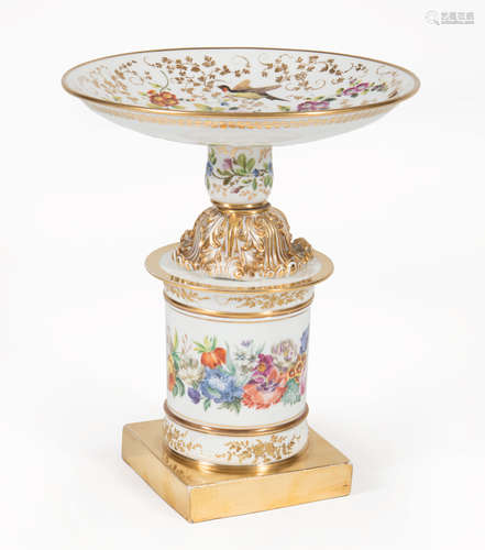 Jacob Petit, Paris Porcelain Compote , mid-19th c., marked, bird and flower reserve, gilt base, h.