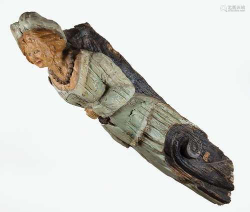 British Carved and Polychromed Ship's Figurehead of the Lady Bandaneira , c. 1885, l. 55 in .