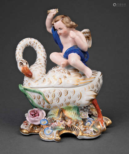 Paris Polychrome and Gilt Porcelain Inkwell , late 19th c., manner of Jacob Petit, modeled as