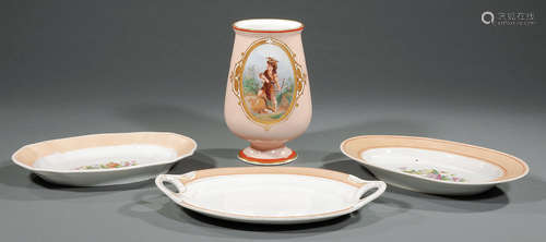 Group of Paris Porcelain Tableware , late 19th c., incl. footed vase, decorated with Cupid, h. 8 3/4