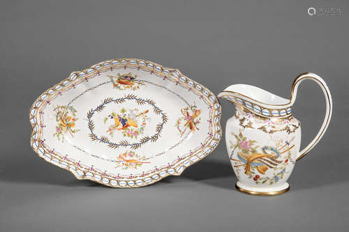 Antique Continental Porcelain Pitcher and Dish , probably Samson, spurious Derby marks, with