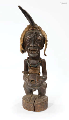 African Carved Wood Hermaphrodite Power Figure , probably Democratic Republic of the Congo,