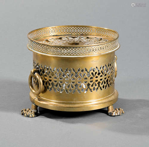 Antique English Brass and Glass Cachepot , stamped 