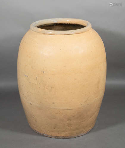 Glazed Pottery Olive Jar , exterior in cream glaze, rolled rim, h. 29 1/2 in