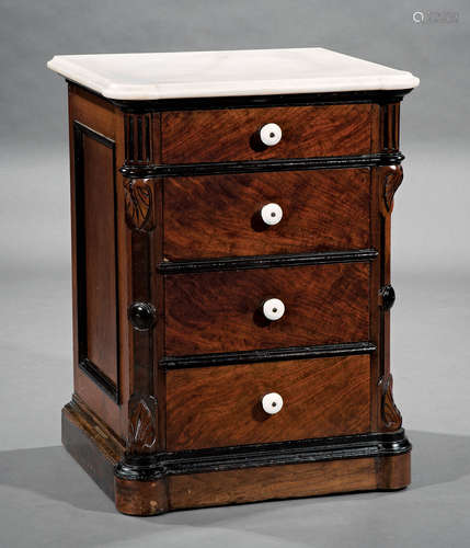 American Renaissance Carved Walnut Bedside Commode , late 19th c., marble top, anthemion carved