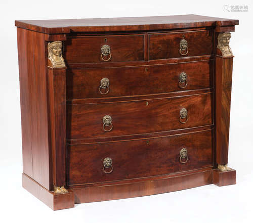 American Classical Carved and Gilt Mahogany Chest of Drawers , early 19th c., Philadelphia, School