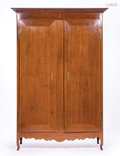 Louisiana Carved and Inlaid Mahogany Armoire , early 19th c., later molded cornice, flush panel